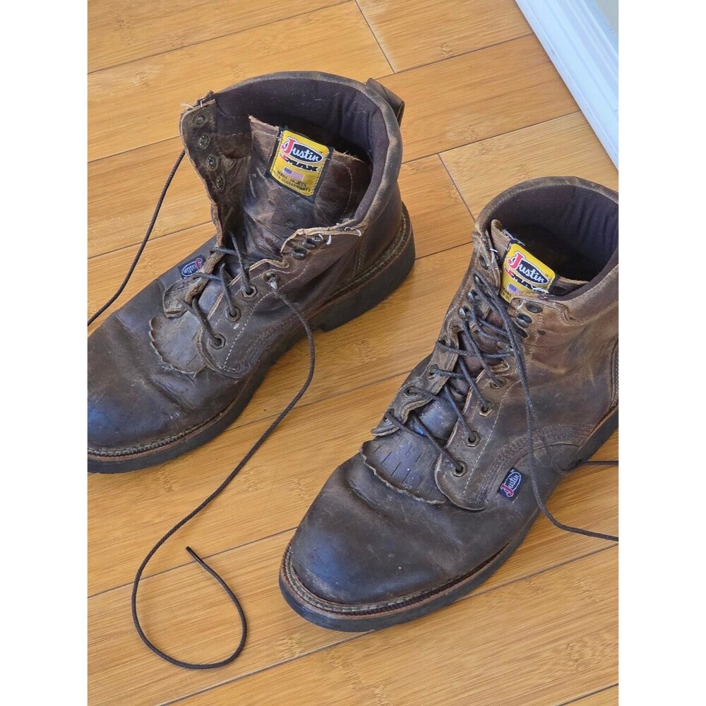 Justin J-Max Work Boots Men’s 440 Tan Gaucho, 8″ tall Made in the USA 12EE - Picture 2 of 16